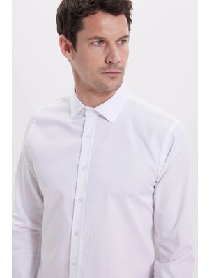 Tudors Slim Fit Uzun Kollu Pamuk Saten Erkek Beyaz Gömlek