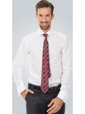 Tudors Modern Slim Fit Uzun Kollu Çift Manşet Erkek Beyaz Gömlek