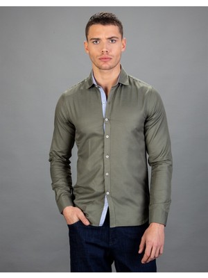 Tudors Slim Fit Uzun Kollu Düğmeli Yaka Pamuklu Kolay Ütü Düz Erkek Gömlek