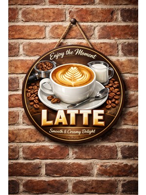 Mayeka Cafe Restoran Için Latte Kahve Duvar Kapı Tablo Süsü Ahşap Askılı Pano Tabela No 5