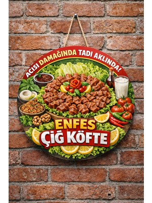 Mayeka Çiğ Köfte Dükkanı Için Duvar Kapı Tablo Süsü Ahşap Askılı Pano Tabela No 5
