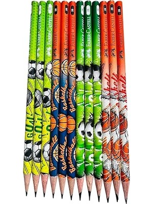 Misda Store Spor Temalı Kurşun Kalem Seti, 2b, 12 Adet, Futbol ve Basketbol Desenli
