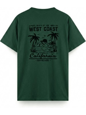 Oksit West Coast Surfriders California Baskılı Erkek Unisex Oversize Tişört Büyük Beden Tshirt