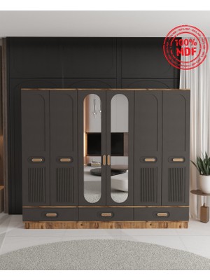 T&B Pera 6 Kapaklı Çekmeceli Bazalı Gardırop - Tamamı Mdf