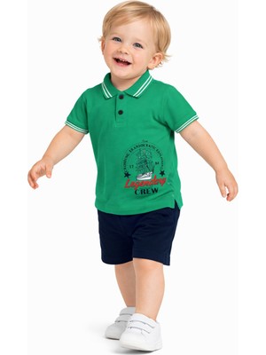 Chicsy Baby Erkek Bebek Polo Yaka Baskılı Tshirt Şort Yazlık Takım