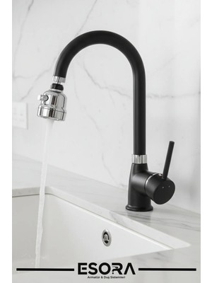 Esora Siyah Krom Delta Mutfak Bataryası Oynar Başlıklı Mutfak Musluğu Eviye Bataryası Çift Su Girişli