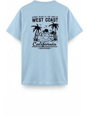 Oksit West Coast Surfriders California Baskılı Erkek Unisex Oversize Tişört Büyük Beden Tshirt