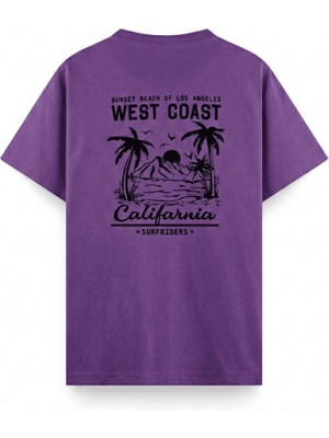 Oksit West Coast Surfriders California Baskılı Erkek Unisex Oversize Tişört Büyük Beden Tshirt