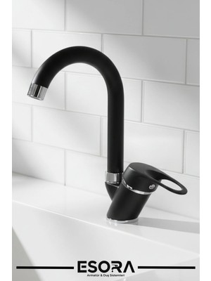 Esora Baston Borulu Mix Mutfak Eviye Bataryası Musluğu Çift Su Girişli