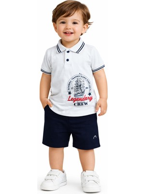 Chicsy Baby Erkek Bebek Polo Yaka Baskılı Tshirt Şort Yazlık Takım