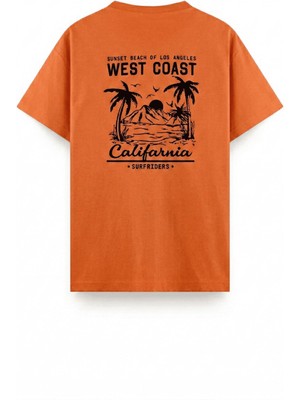 Oksit West Coast Surfriders California Baskılı Erkek Unisex Oversize Tişört Büyük Beden Tshirt