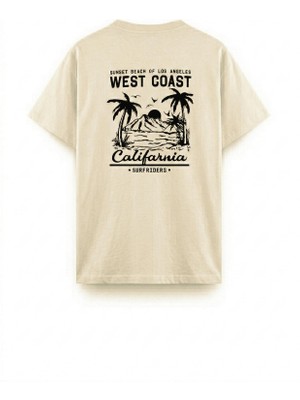 Oksit West Coast Surfriders California Baskılı Erkek Unisex Oversize Tişört Büyük Beden Tshirt