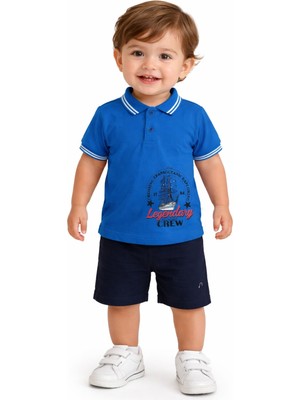 Chicsy Baby Erkek Bebek Polo Yaka Baskılı Tshirt Şort Yazlık Takım