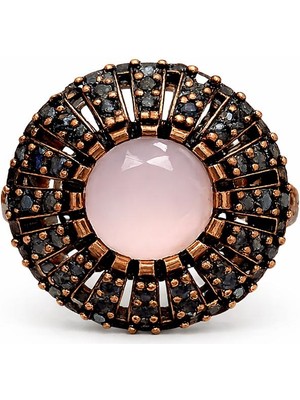 Pembe Taşlı Otantik Bakır Kaplama Kadın Çelik Yüzük