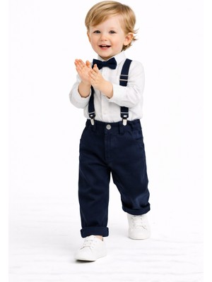 Chicsy Baby Erkek Bebek Askılı Pantolon Takım Papyonlu Şık Çocuk Kombin