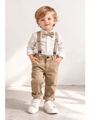 Chicsy Baby Erkek Bebek Askılı Pantolon Takım Papyonlu Şık Çocuk Kombin