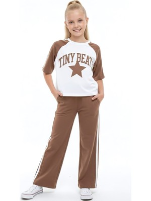 Modanino Kız Çocuk Alt-Üst Takım-Garni ve Biye Detaylı -Yazı Baskılı 4-12 Yaş 12549