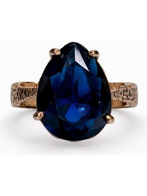 Lacivert Damla Taşlı Minimal Bakır Kaplama Kadın Çelik Yüzük