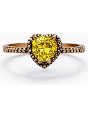 Kalpli Sarı Taşlı Bakır Kaplama Kadın Çelik Yüzük