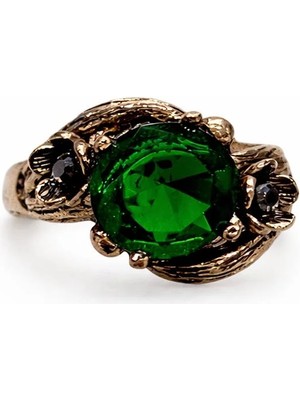 Yeşil Taşlı Vintage Bakır Yüzük