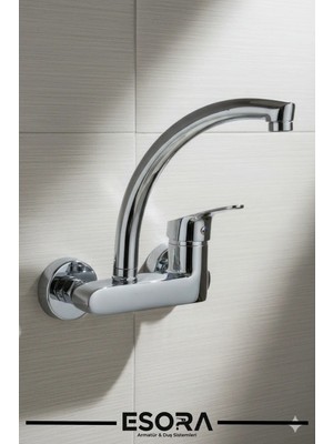 Esora Duvardan Çift Su Girişli Mutfak Lavabo Bataryası Musluğu Çeşmesi