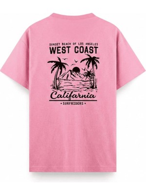 Oksit West Coast Surfriders California Baskılı Erkek Unisex Oversize Tişört Büyük Beden Tshirt