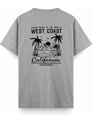 Oksit West Coast Surfriders California Baskılı Erkek Unisex Oversize Tişört Büyük Beden Tshirt