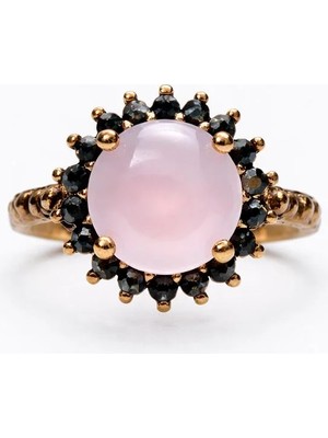 Pembe Taşlı Vintage Bakır Kaplama Kadın Çelik Yüzük