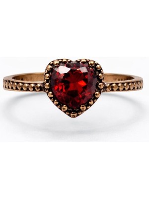 Kalpli Kırmızı Taşlı Bakır Kaplama Kadın Çelik Yüzük