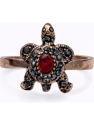 Kırmızı Taşlı Kaplumbağa Bakır Yüzük