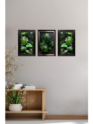 Dijidepo 3'lü Set Tropikal Yaprak Desenli Duvar Folyo Yapışkanlı Dekoratif Sticker Seti - Uv Baskı