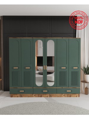 T&B Pera 6 Kapaklı Çekmeceli Bazalı Gardırop - Tamamı Mdf