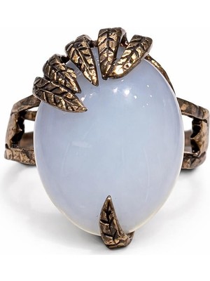 Beyaz Taşlı Yaprak Detay Bakır Yüzük