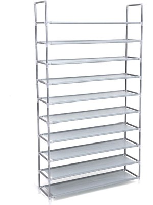 Leaf Shop 10 Katlı Ayakkabı Rafı, 100X29X175 Cm, Gri, LSR10G