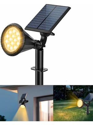 Leaf Shop AMBER18 LED Spot Güneş Enerjili Bahçe Aydınlatma Lambası, Fotoselli, Spike Aplik, 18W Su Geçirmez Dış Mekan Solar Lamba, Ağaç, Veranda, Garaj, Havuz, Duvar ve Zemin Montajına Uygundur 42 cm