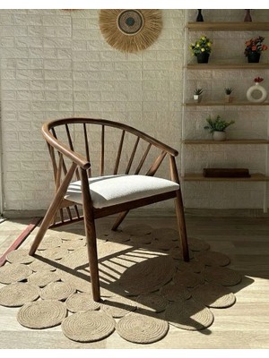 Silla Concept Kaburga Sandalye Teddy Krem Kumaş Ceviz Ahşap Sandalye