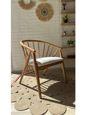 Silla Concept Kaburga Sandalye Teddy Krem Kumaş Natural Ahşap Sandalye