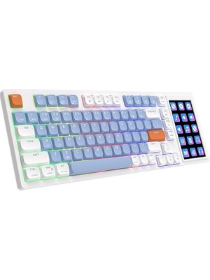Leaf Shop Ajazz AKP815%75 Low Profile Mekanik Klavye, 4.33'' LED Dokunmatik Ekranlı, Programlanabilir Rgb Gasket Kablolu Klavye, 16 Tuşlu Özel Masa Kontrolcüsü (Mavi Beyaz - Kırmızı Switch)