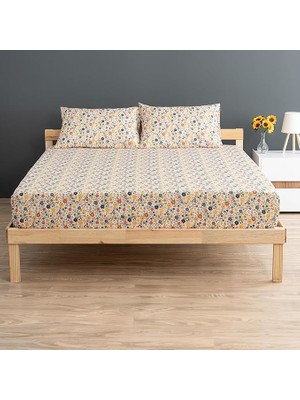 Leaf Shop | Liberty |%100 Pamuklu Çift Kişilik 180 x 200 Lastikli Çarşaf Seti Sarı