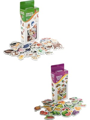 Leaf Shop Mıknatıslı 30 Parça Hayvanlar ve 26 Parça Sebze Meyveler Eğitici Set Magnet
