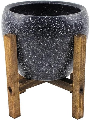 Leaf Shop Tasarımı Ev Dekorasyon Gri Granit Toprak Saksı Saksılık Salon Çiçeklik 4 Ayaklı - 15 cm