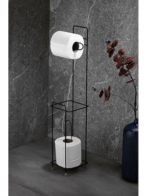 Leaf Shop Haus Ayaklı Wc Kağıtlı Yedek Kağıt Hazneli Tuvalet Kağıtlığı Siyah