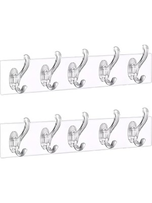 Leaf Shop 2 Adet Şeffaf Duvar Askısı 5'li Iz Bırakmayan Güçlü Yapışkanlı Askı Kapı Arkası Banyo Mutfak Düzenleyici Kanca Askılık