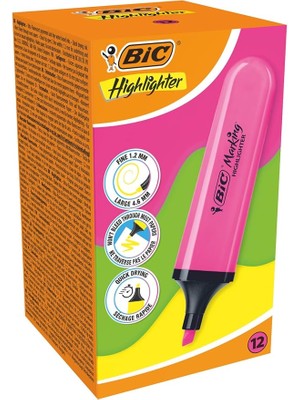 Leaf Shop Marking Flat Higlighter Fosforlu Kalem 12'li Kutu, Pembe Fosforlu Kalem, Su Bazlı, Hızlı Kuruyan Mürekkep