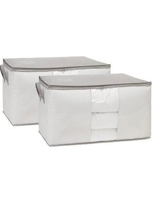 Leaf Shop Home Textile 2'li Mega Boy Pvc Pencereli Stuff & Things Gri Çizgili Hurç Set