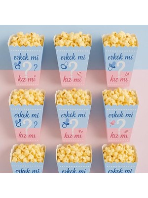 Leaf Shop Kız Mı Erkek Mi Popcorn Kutusu, 8'li Set, Baby Shower ve Cinsiyet Partisi Için Mısır Kutuları, Mavi-Pembe