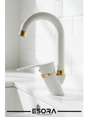 Esora Baston Borulu Mix Mutfak Eviye Bataryası Musluğu Çift Su Girişli