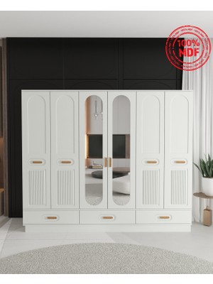 T&B Pera 6 Kapaklı Çekmeceli Bazalı Gardırop - Tamamı Mdf