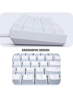 Leaf Shop Leaven K620 Type-C Kablolu Klavye LED Rgb 61 Tuşlu Rgb Mekanik Oyuncu Işıklı Klavye Ergonomik Tasarım Bilgisayar Pc Için Gaming Keyboard Beyaz Renk Kırmızı Switch