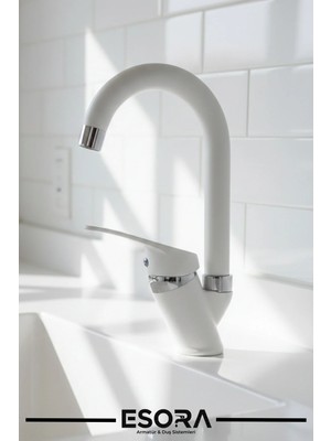 Esora Baston Borulu Mix Mutfak Eviye Bataryası Musluğu Çift Su Girişli